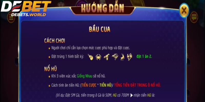 Hướng dẫn tân thủ tham gia chơi bầu cua online tại Debet