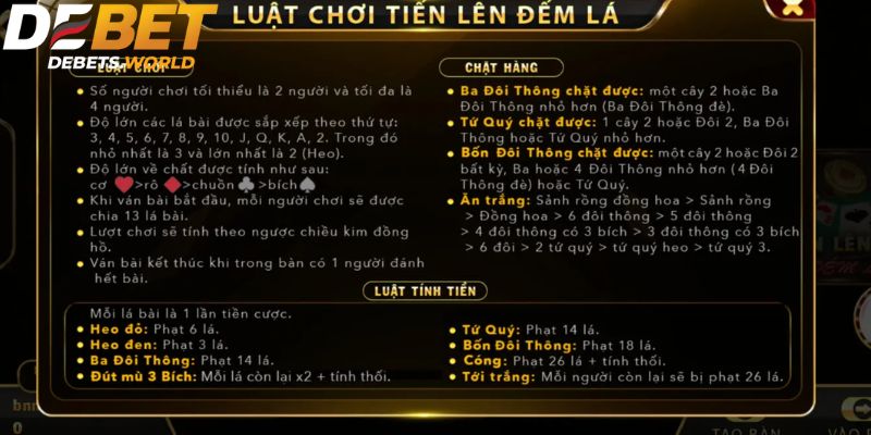 Luật chơi của game bài tiến lên đếm lá Debet